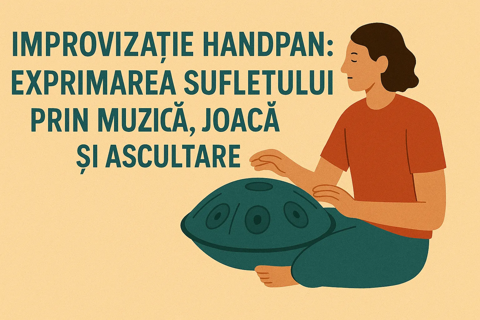 An illustration of a woman playing a handpan and improvizing